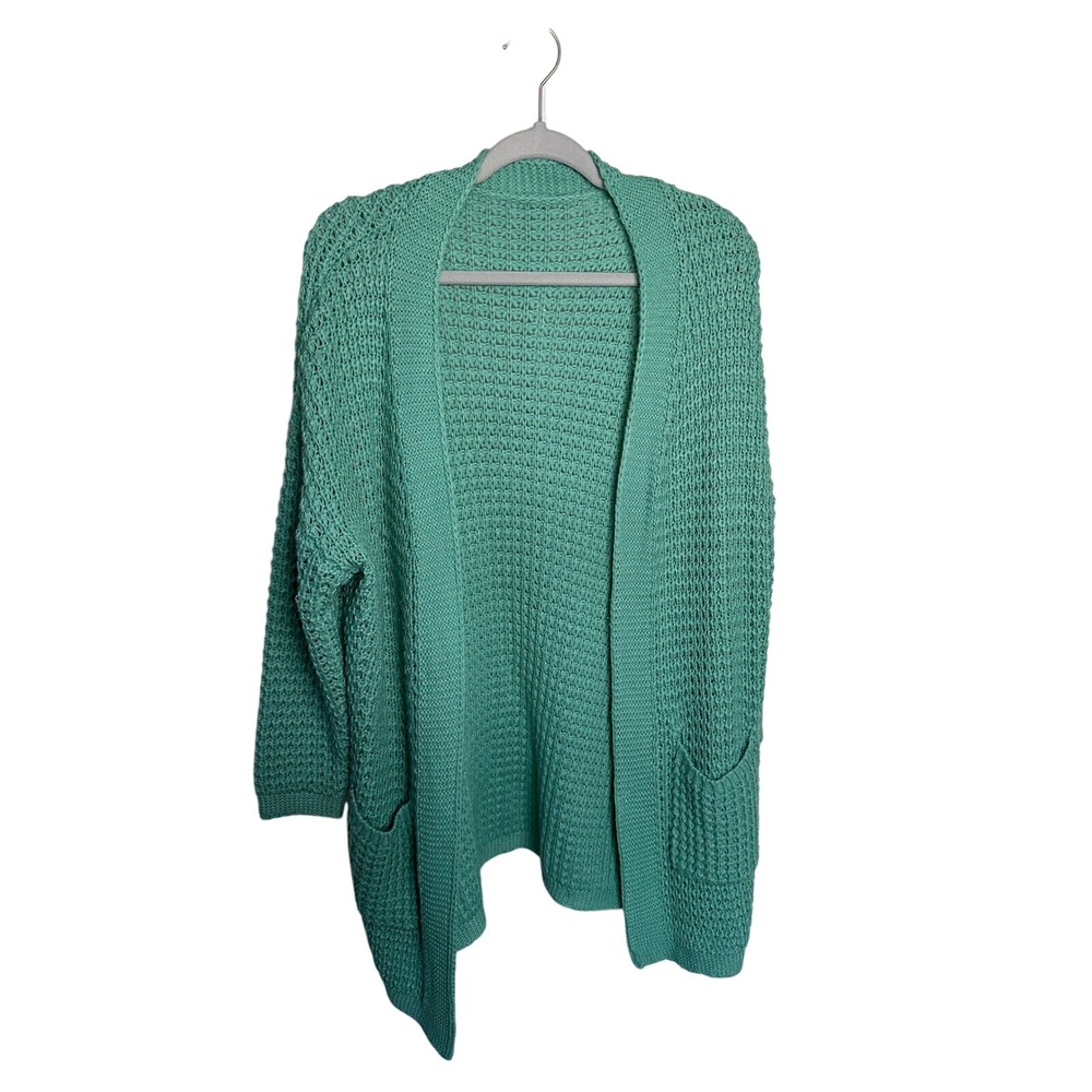 SHEIN Knit‎ Cardigan Open Front Pockets Chunky Knitwear Cozy Green Small